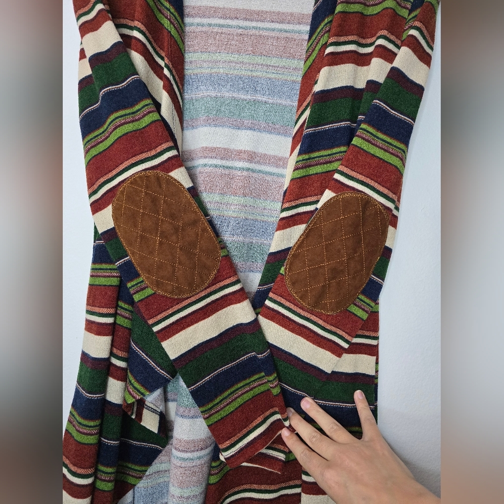 Gilli Striped Elbow Patch Open Drape Cardigan size M/L - Picture 3 of 7